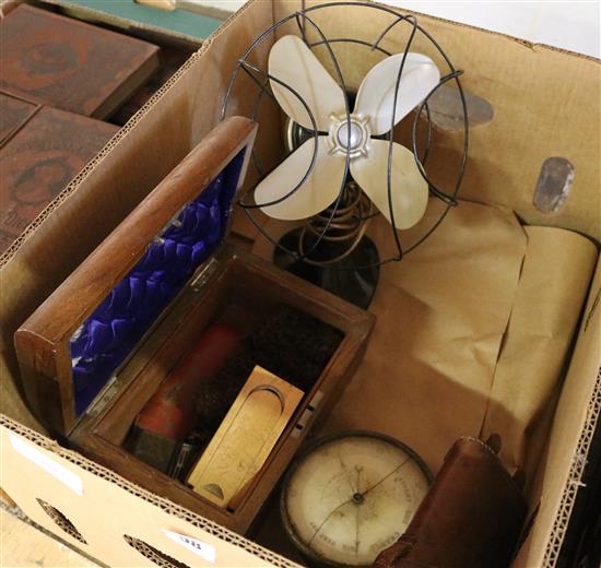 Old fan, box, barometer & tortoiseshell